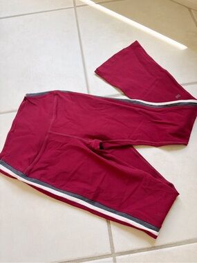 Splits59 Burgundy Red Flared Leggings with Side Stripe